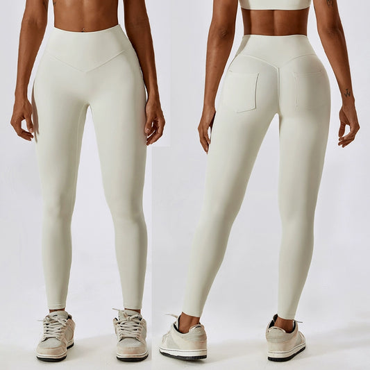 Nude Feel High Waist Buttock Lifting Yoga Pants Pocket Belly Holding Tight Sweat pants Running Quick-Drying Fitness Pants Trousers